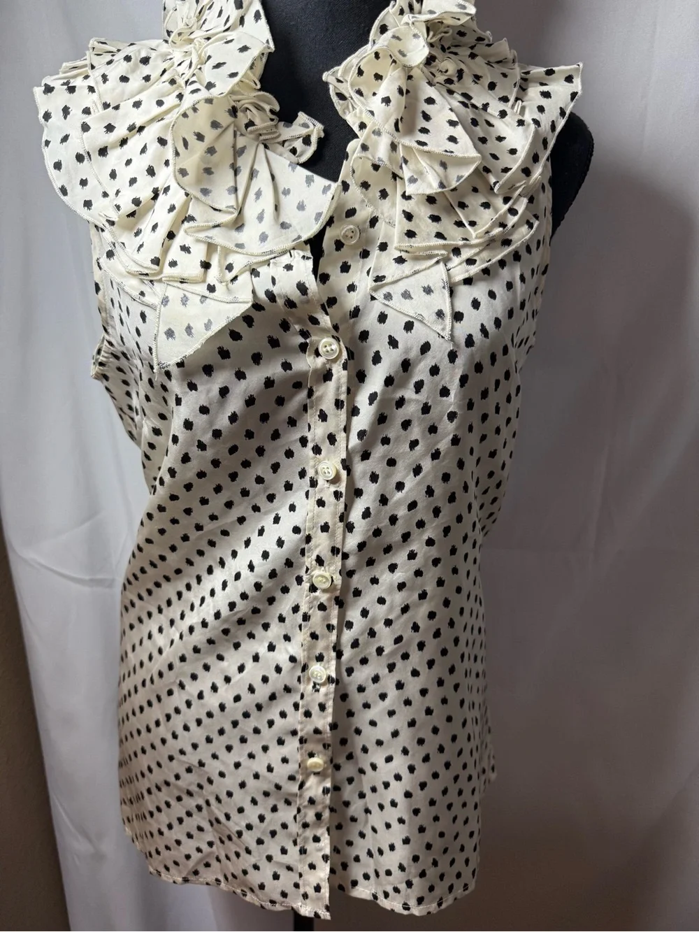 J. Crew Cream and Black Polka Dot Silk Blouse